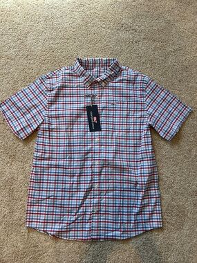 Vineyard Vines Short-Sleeve Plaid Button-Down Shirt - Red/Blue/White Boys